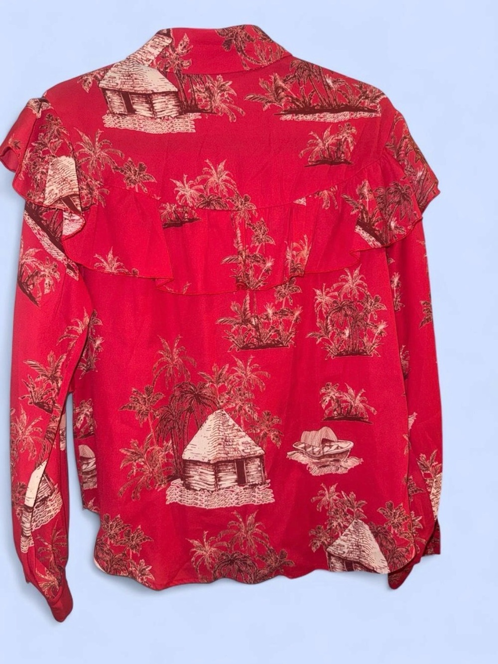 Printed Ruffle Front Women's Blouse - Picture 4 of 4